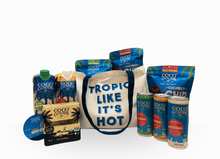Load image into Gallery viewer, CocoGoodsCo "Tropic Like It's Hot" Summer Beach Tote – Tropical Hydration, Tanning Support & Snack Essentials Kit