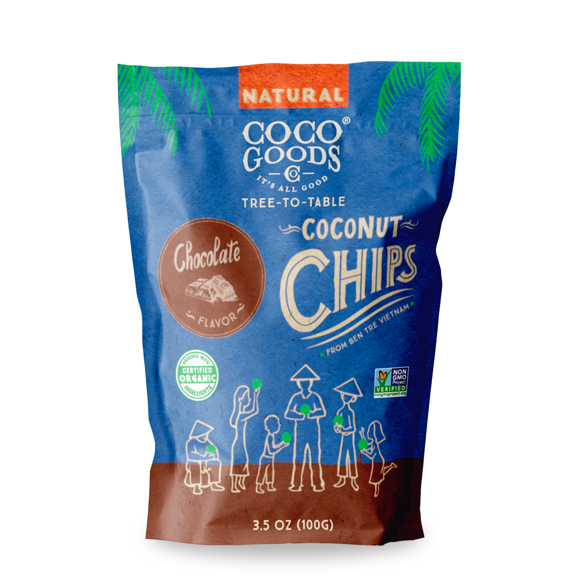 Natural Toasted Coconut Chips, Chocolate 3.5 oz Zip Lock Bag