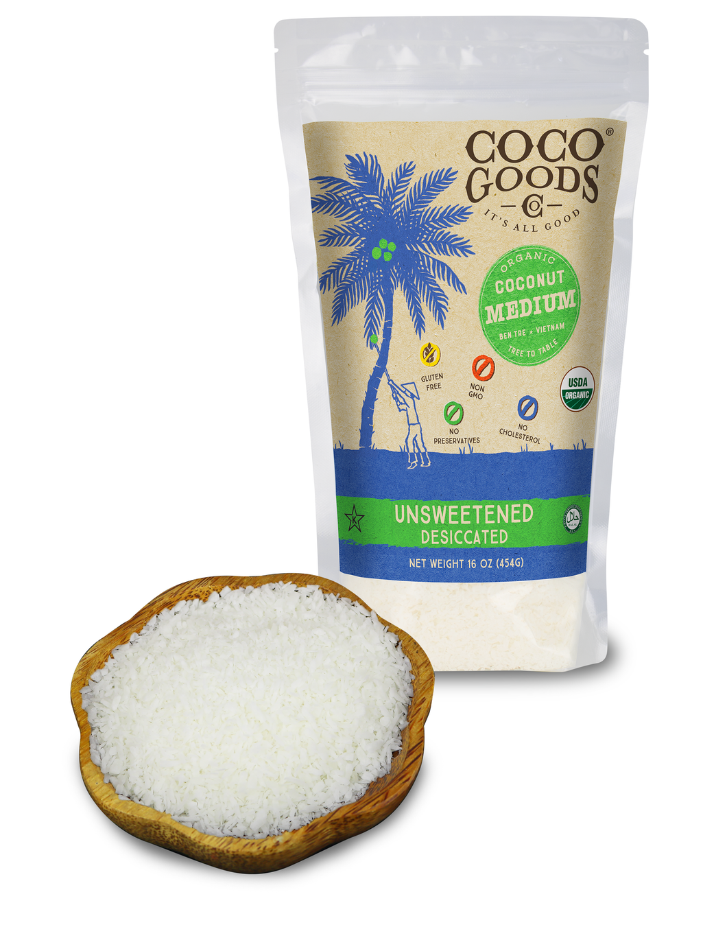 Organic Unsweetened Desiccated Coconut, Medium Grade 16 oz, 2 Pack